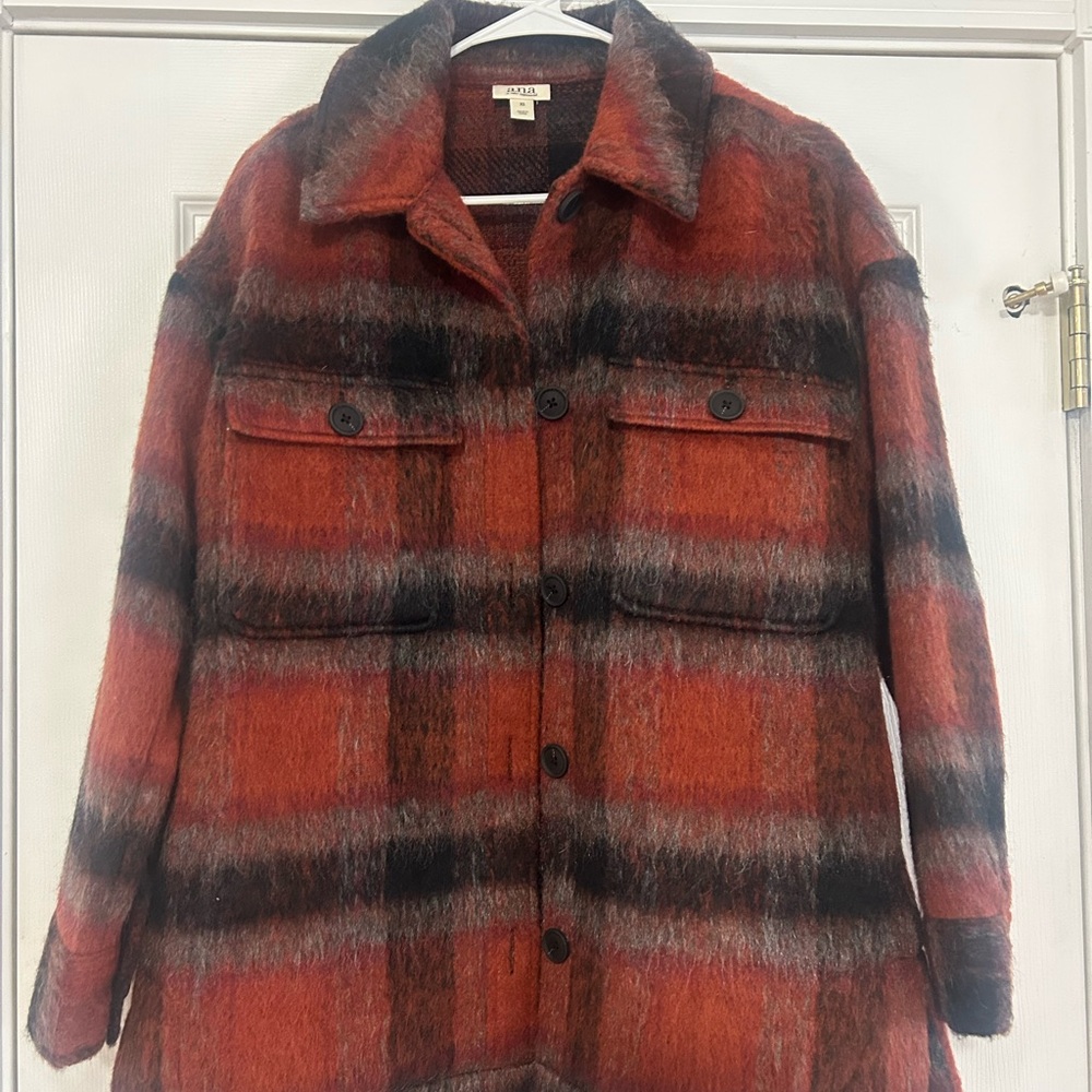 a.n.a Red and Black Plaid Teddy Jacket